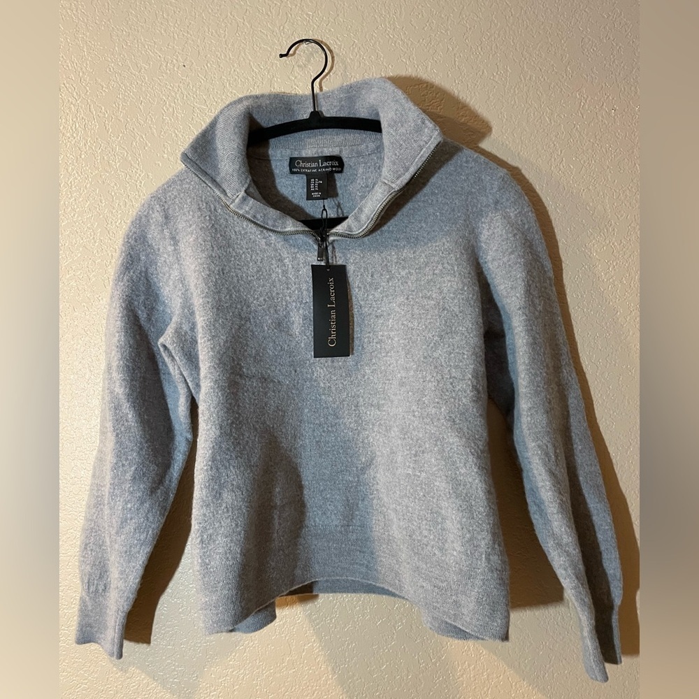 Christian Lacroix NWT Gray Cowl Neck Cropped Sweater